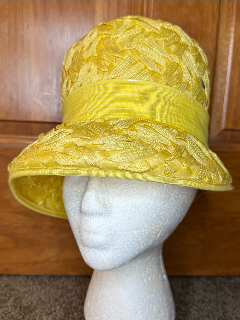 Vintage Braided Straw Sunflower Yellow Special Occasion Hat union made